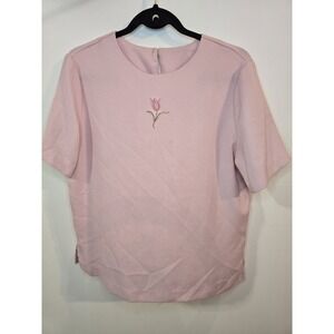Vintage Graff Pink Polyester Blouse Shirt Womens Medium Soft Girl Dainty Grandma